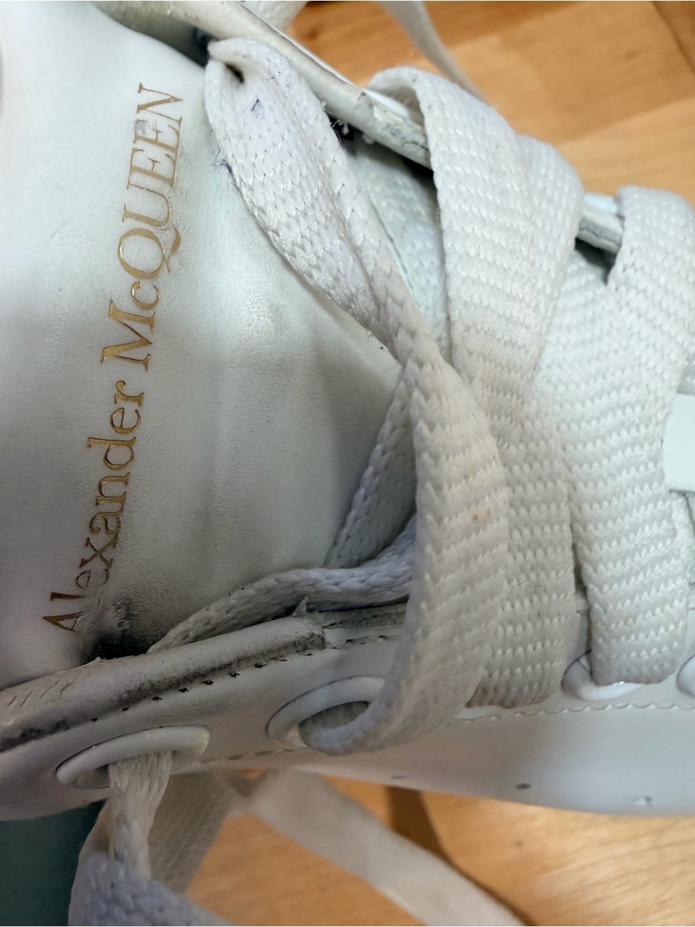 Alexander McQueen White Leather Oversized Sneakers with Black Heel Tab - Picture 12 of 13